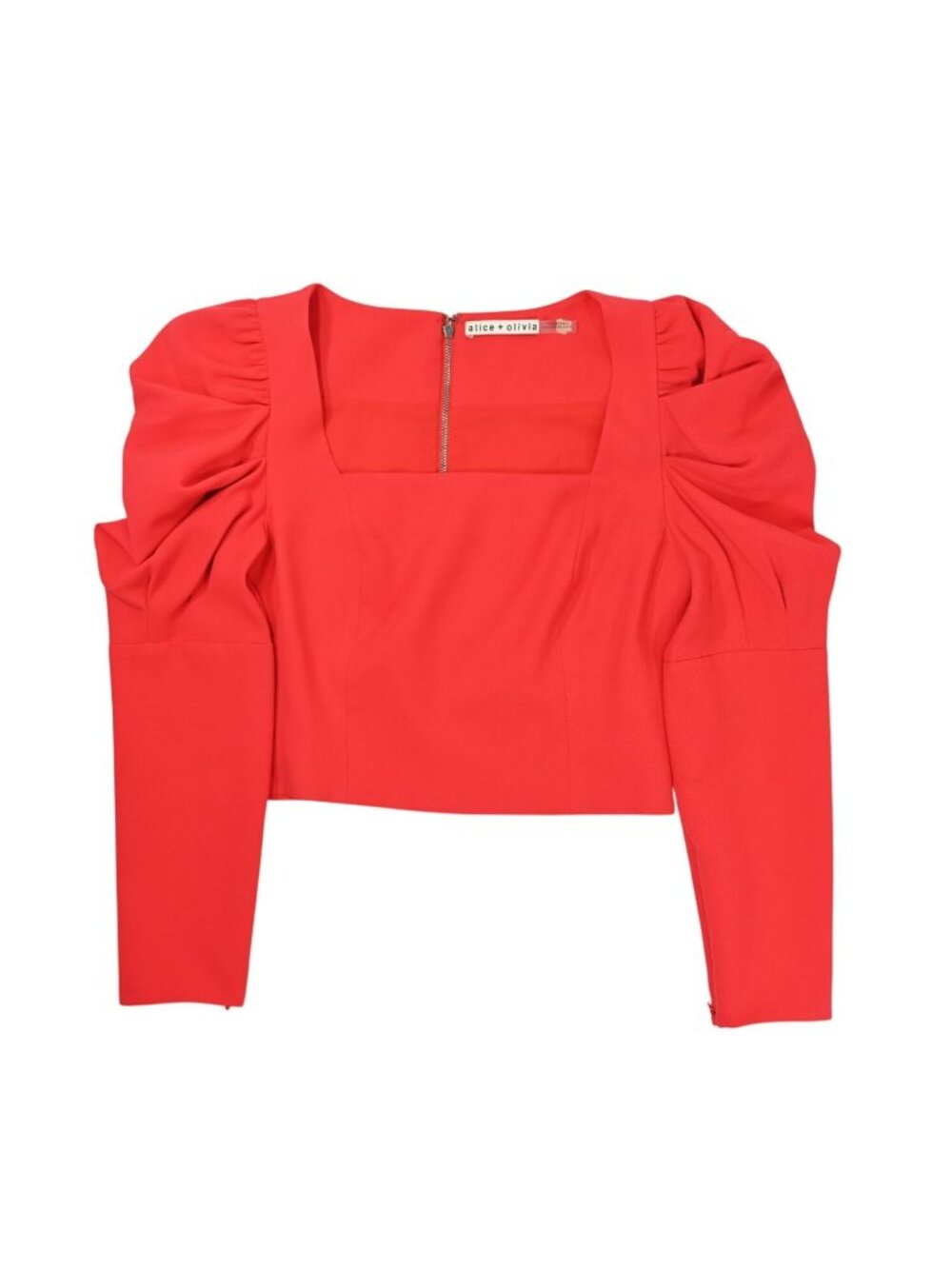 Alice & Olivia Rachel Puff Sleeve Crop Top in Paprika